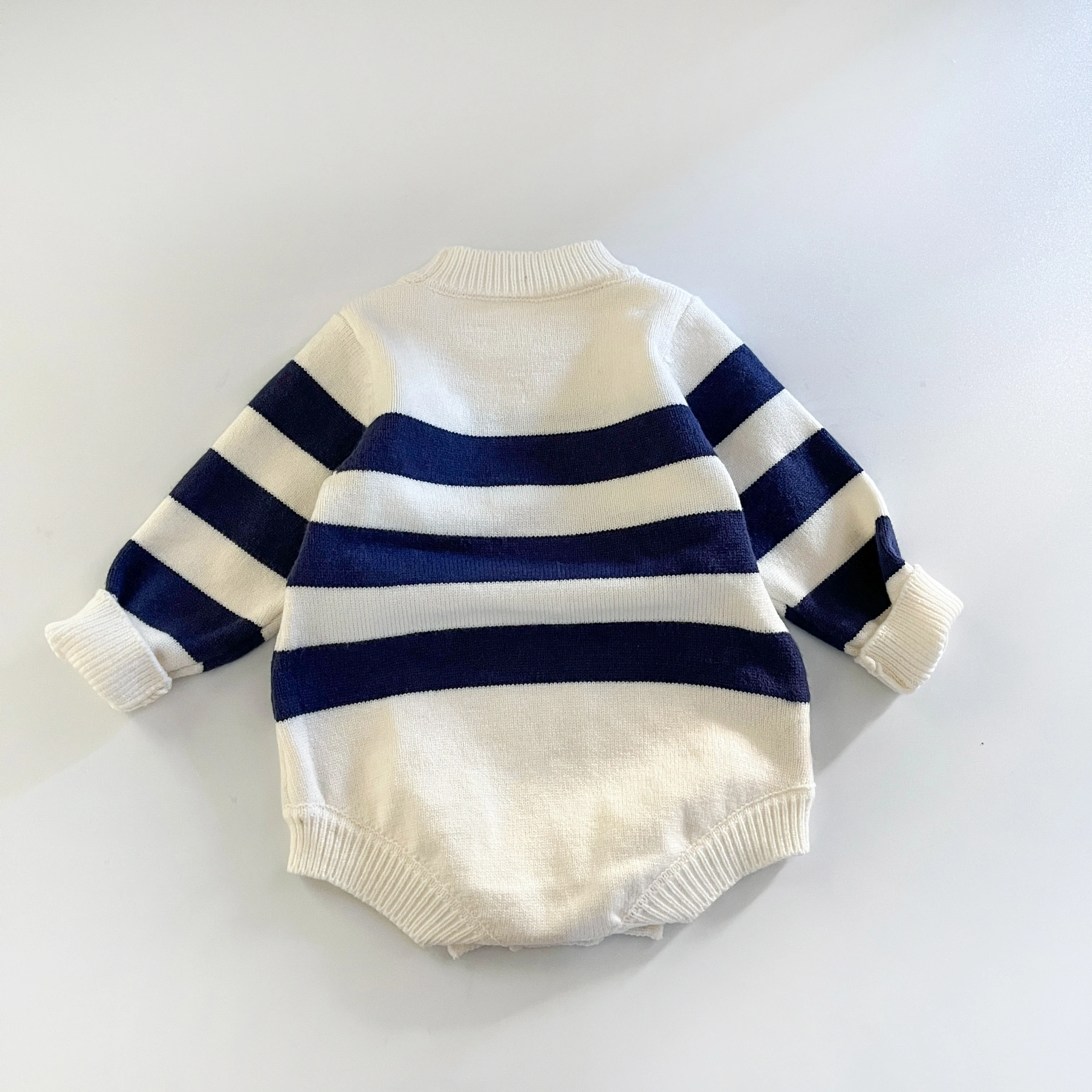 Spring Newborn Infant Baby Boys And Girls Knitted Romper Long-sleeved Briefs Kids Striped One Piece Baby Clothing