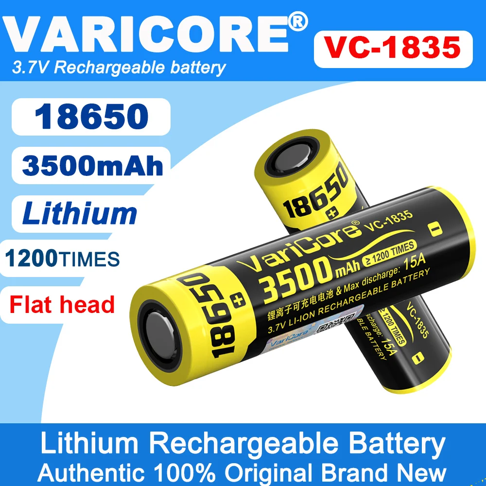 VariCore Baterai Lithium Isi Ulang Baru 18650 3.7V 3500MAh Vc-1835 Debit 15A untuk Senter LED