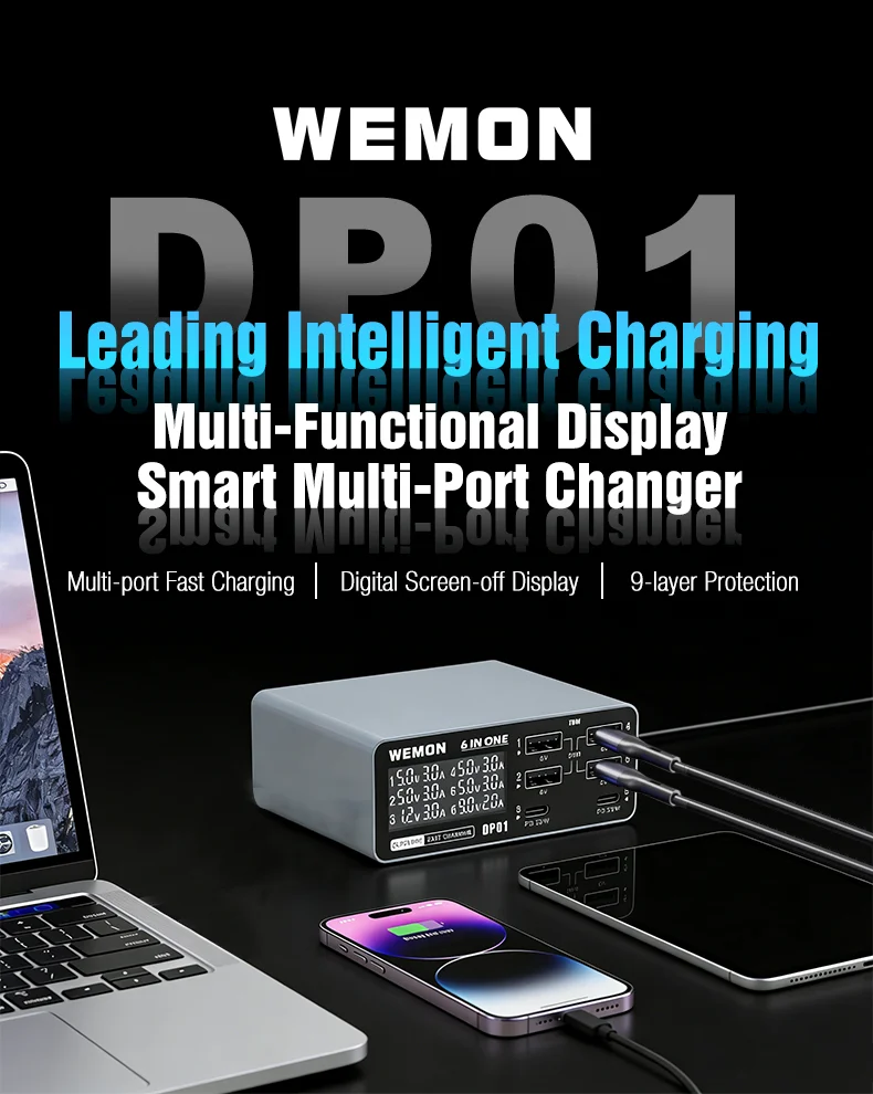 WEMON Multi-Port Charger DP01 DP02 DP03 with QC PD PPS USB Wireless Charging Port 76W 65W 85W for Ipad Mobile Phone