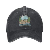 Vintage Yellowstone US National Park Wolf Bison Bear Vintage Baseball Caps Distressed Washed Headwear Unstructured Soft Caps Hat