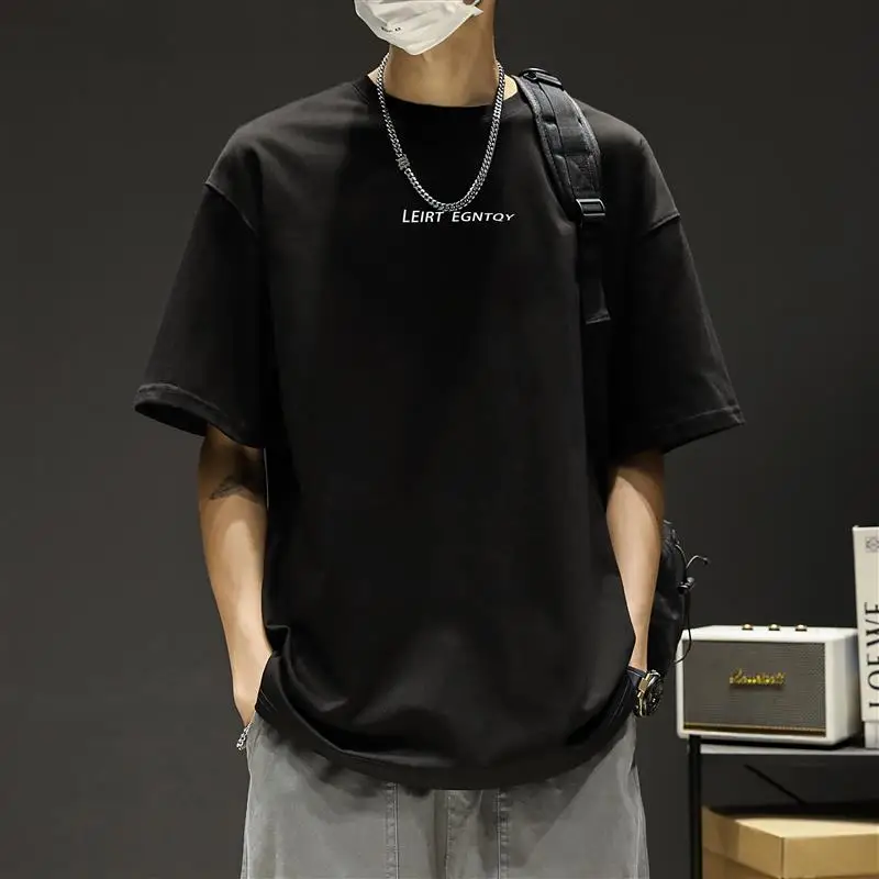 

Loose Fit Color Men's T-irt Simple Sle ort Sve Korean Faion Hong Kong Sle Harajuku Trendy Brand Summer Wear