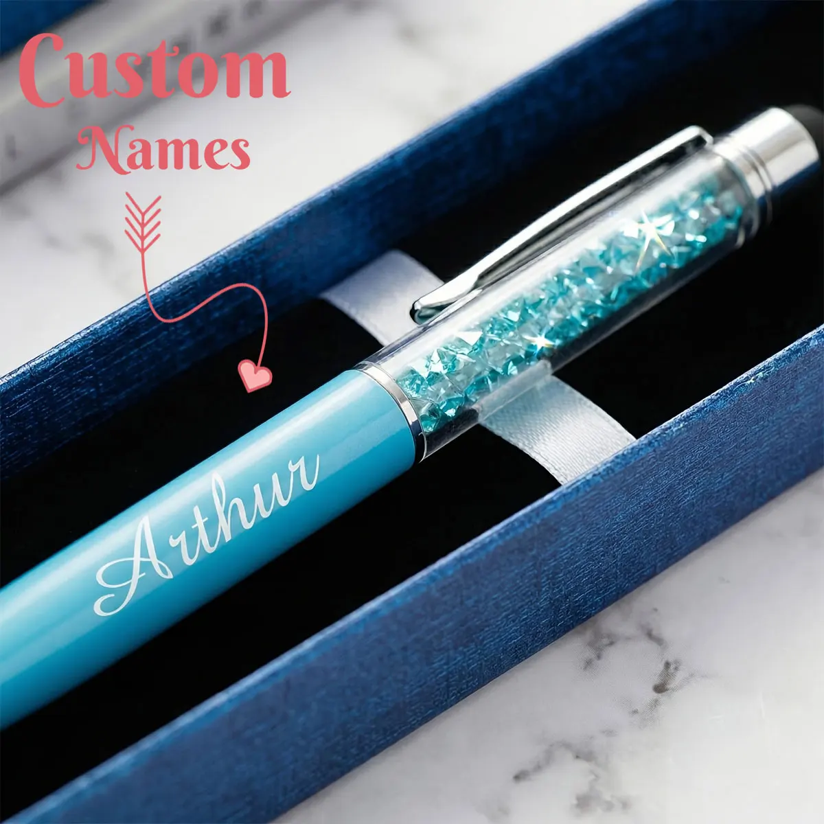 Custom Engraved Name Crystal Stylus Pen Metal Touch Screen Pen with Gift Box, Personalized Gift for Birthday Wedding Christmas