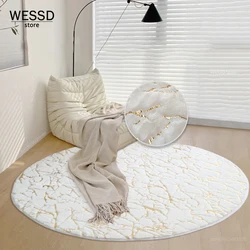 Golden Marble Texture Carpet Round Floor Chair Mat Faux Rabbit Hair Furry Shggy Rug Bathroom Soft Carpet Children Rooms Decor