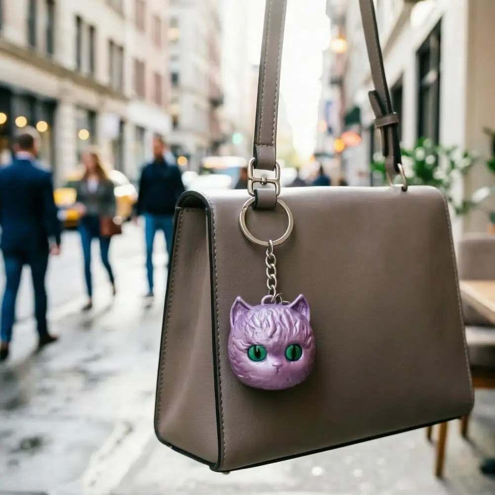 Soft Texture Cat Keyring 3d Printed Cat Head Keychain Pearlescent Kitten Bag Charm Lightweight Pendant Key Ring for Backpacks