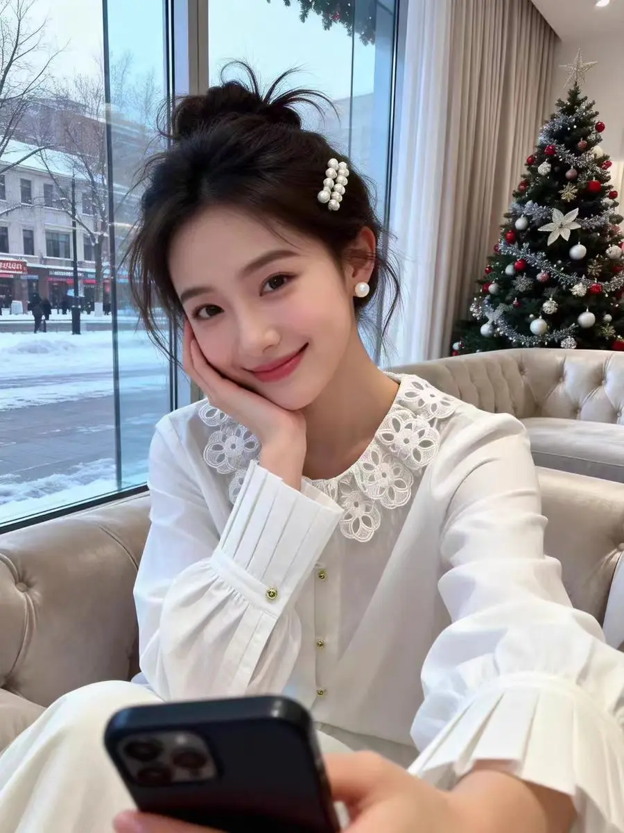 

High-end Spring Top New Chinese Style Women's O-Neck Lace Hollow-out Flowers Peter Pan Collar Loose Blouse Shirt S-XXL