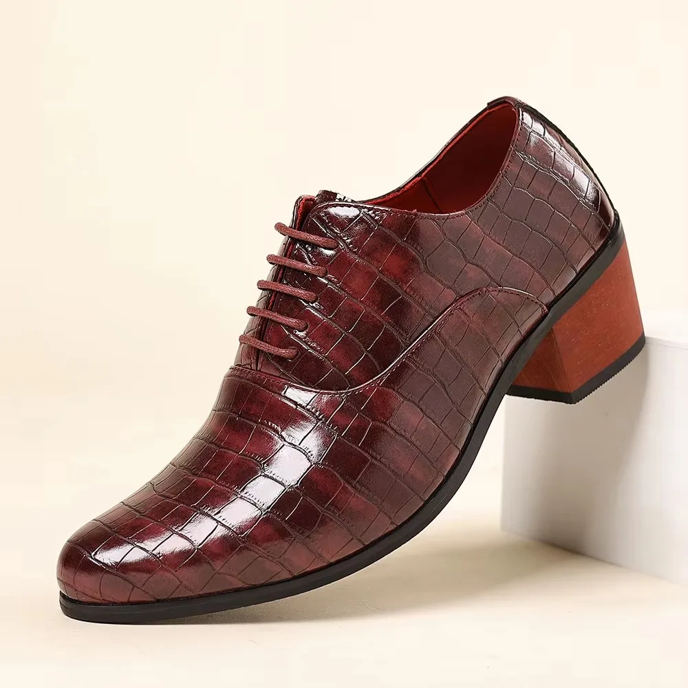 2026 New  Men Dress Shoes Leather Pointed Toe Men’s High Heeled Shoe Big Size 47 Gentleman Oxford Shoes For Men zapatos hombre