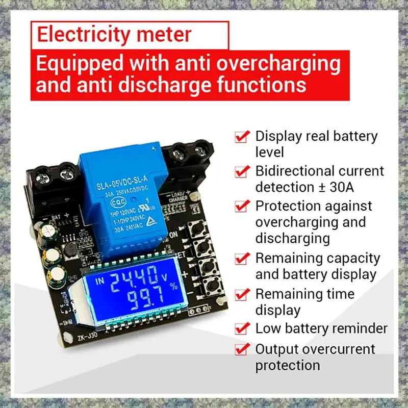 WON ZK-J30 Coulomb Meter Display Battery Test Lithium Battery Protection Against Bidirectional Current 30A Blue