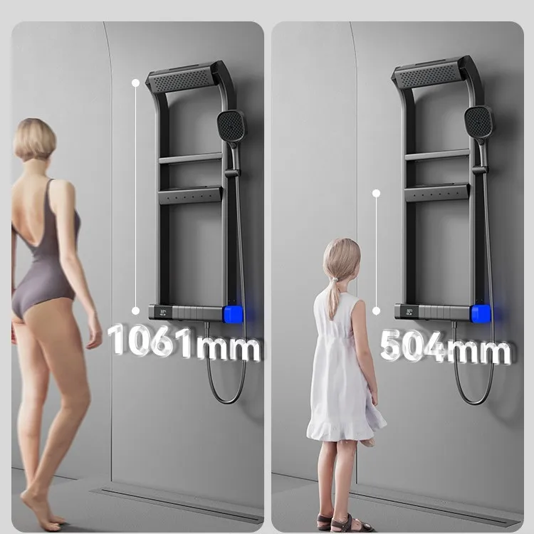 Brass Multi-function Shelf Bathroom Shower Set Household Temperature Digital Display Shower Screen Piano Keys Shower Set