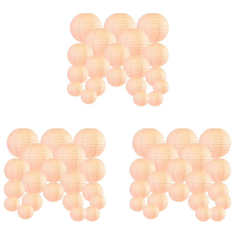 

A43T 60 Pcs 6 Inch-12 Inch Peach Paper Lantern Chinese Assorted Sizes Round Lampion For Wedding Party Outdoor Indoor
