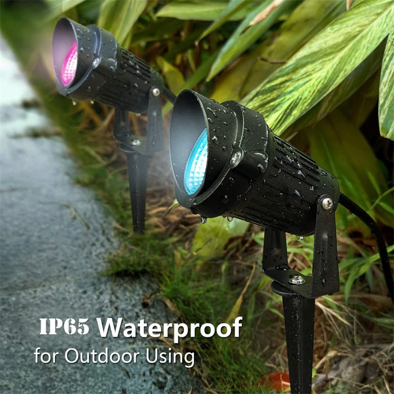 RGBW LED Landscape Lighting 10W Color Change Landscape Light with Remote 110V 220V IP65 Waterproof Outdoor Spotlights with Spike