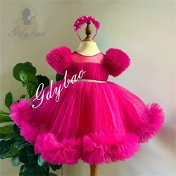 Rose Flower Girl Dresses Princess Fluffy Beauty Pageant First Communion Custom Wedding Children's Clothing Evening Dresses