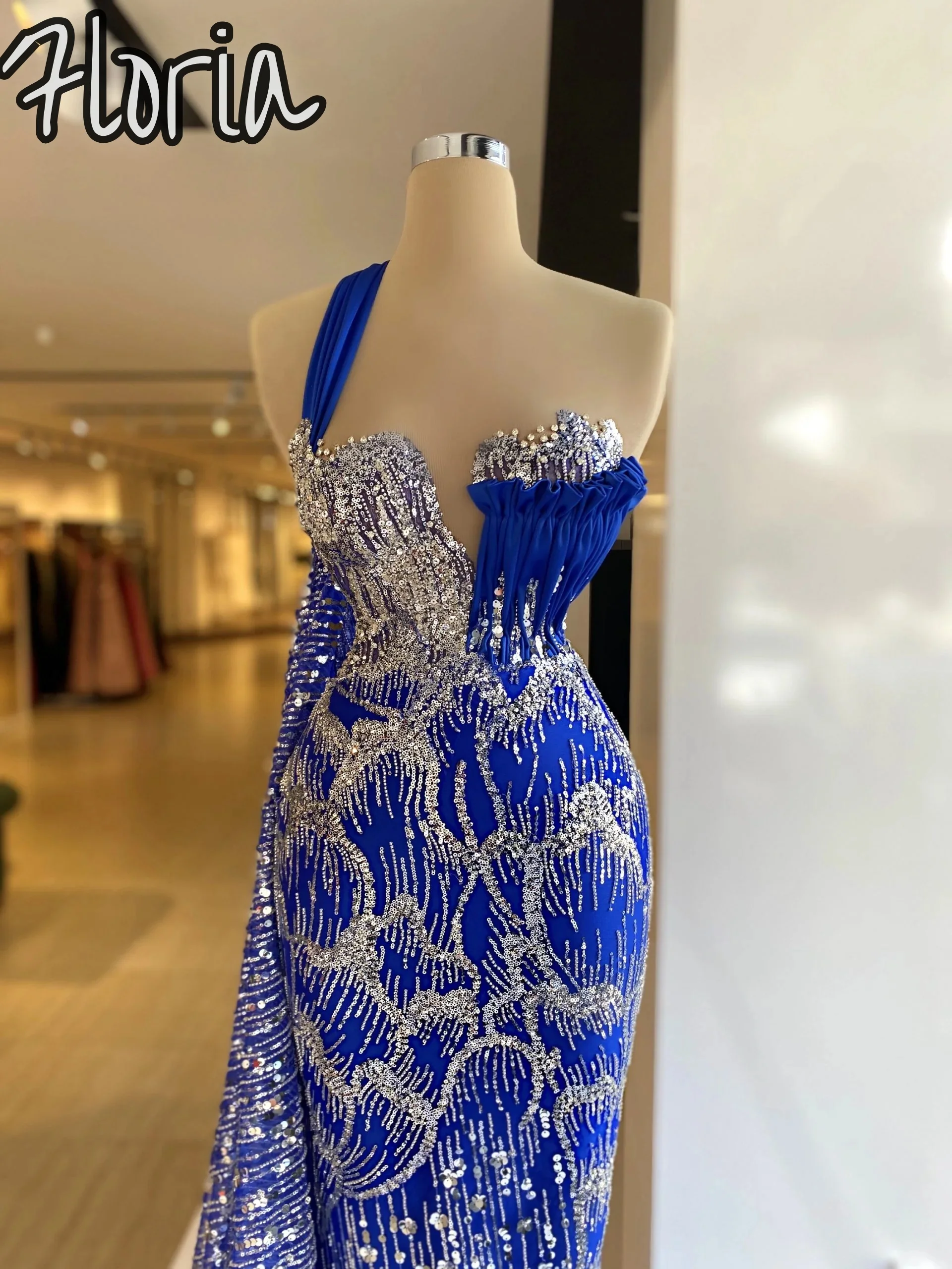 

Custom Made Royal Blue Sparkle Mermaid Evening Dress Luxury Women Beaded Wedding Party Gowns Formal Occasion Dresses
