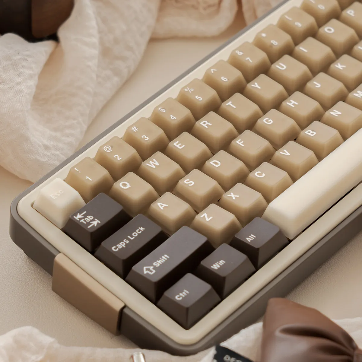 Keyboard Keycaps Mint Coconut Latte Semi-Transparent Complete Set  PBT+PC Dual-Color Original Keycaps for Mechanical Keyboards