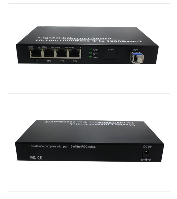 1 SFP Gigabit Ethernet Switch, Fiber Optical Media Converter, Single Mode, 4 * RJ45, UTP Fiber Transceiver, 10/100/1000M