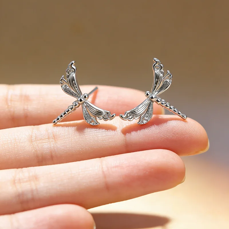 New Dragonfly High-end 925 Sterling Silver Jewelry Forest Style Sweet Versatile Stud Earrings 3943