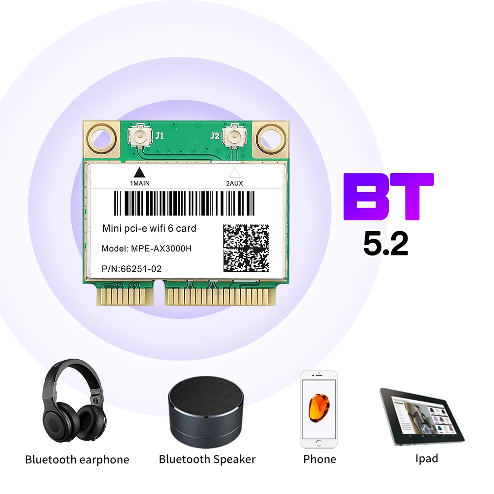 WiFi 6 MPE-AX3000H Mini PCI-E Wifi Card Dual Band 2.4G/5G BT 5.2 802.11ax 2974Mbps Wireless Adapter For Laptop/PC Like AX210