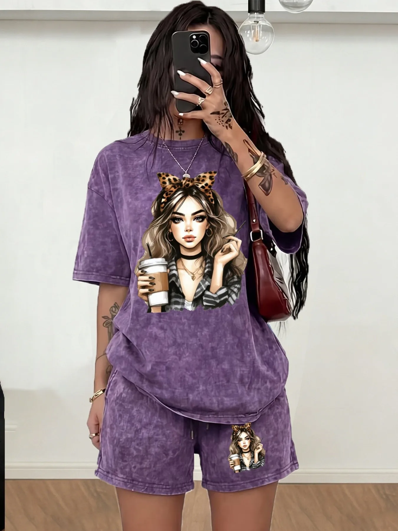 2026 Summer Best-selling Fashion Casual Comfort 3D Leopard Print Headwear Pattern Women's Short Sleeve Shorts Set
