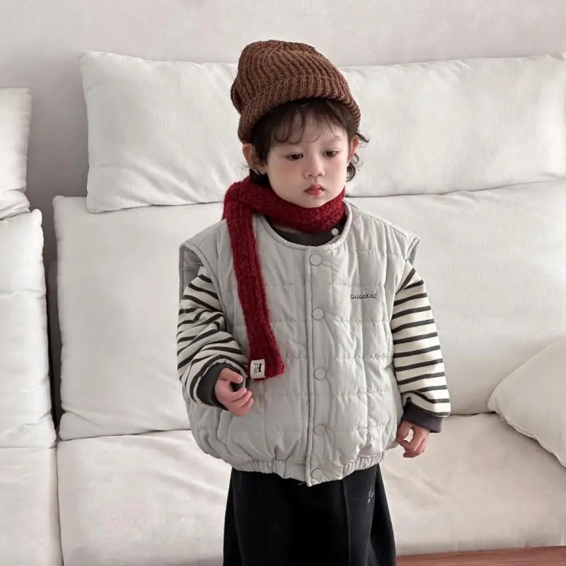 

2025 Winter New Baby Cotton Padded Vest Infant Boys Sleeveless Coat Plus Velvet Thick Girls Warm Cardigan Toddler Clothes