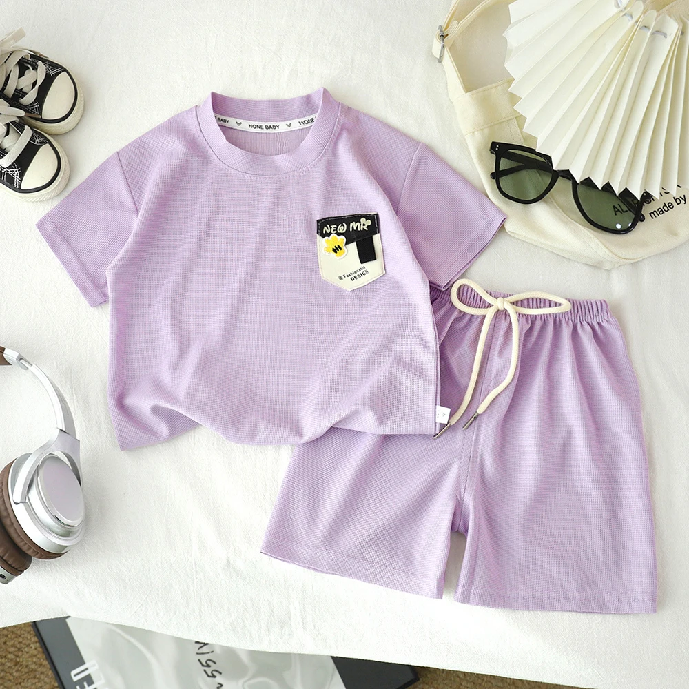 Kids Boys Tracksuit Summer Girls Sports Outfit Casual Loose Solid Short Sleeve T-shirts+Shorts 2Pcs Children Clothes Sets 2026 4