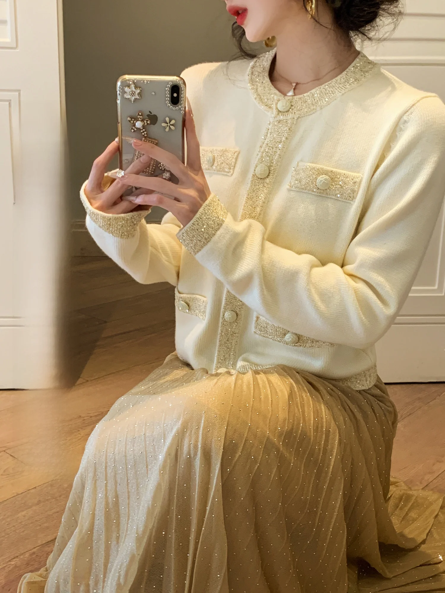 

Женский модный кардиган Eees Slim Fit из смесового шелка с яркими вставками, вязаная верхняя одежда