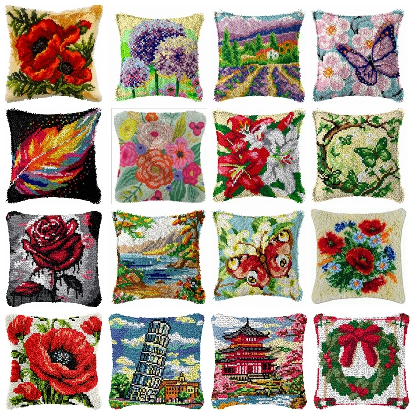 

Набор для вышивания крючком: подушка-мандала с цветочным узором, вышивка крестом, синельные нитки, пуговицы, узелковая техника, пейзажная подушка, набор для рукоделия, декоративное украшение