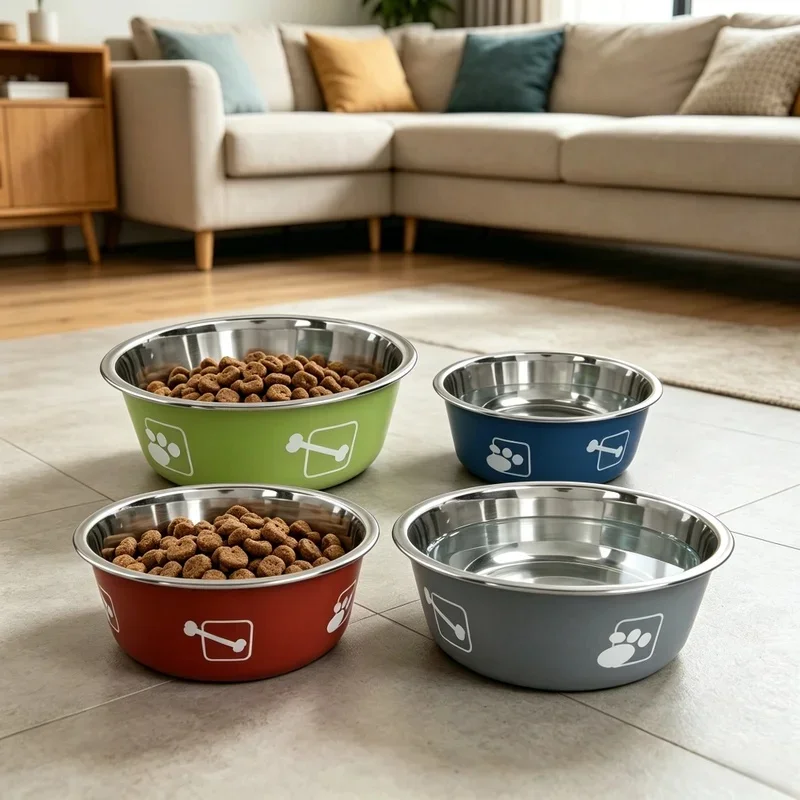 Stainless Steel Pet Bowl Non-Skid Anti-Tip Dog Cat Food Water Dish Heavy Base Easy Clean Feeding Bowl