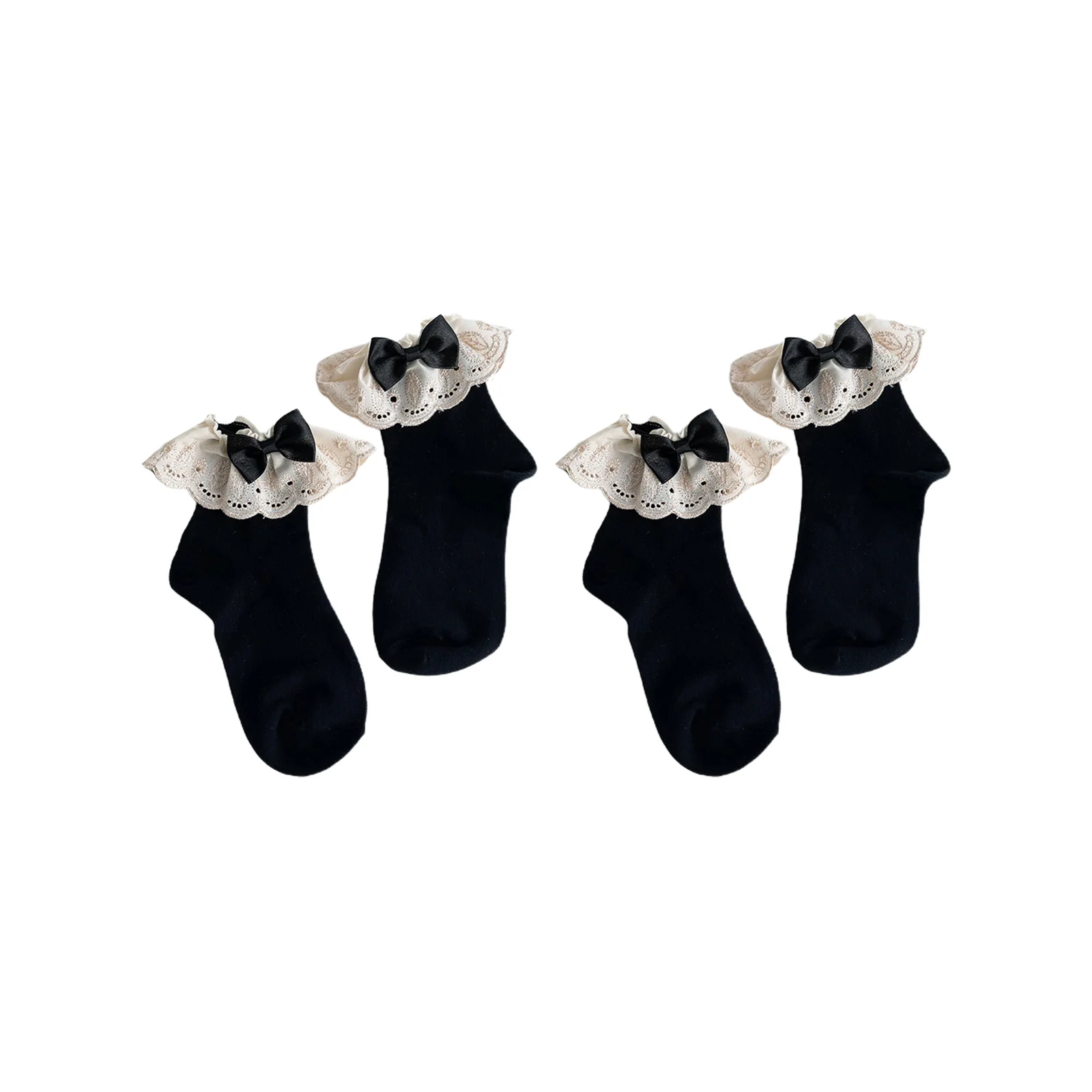 Palace style Lolita girl gold embroidered hollow lace cotton socks, 1 pair each in black and white