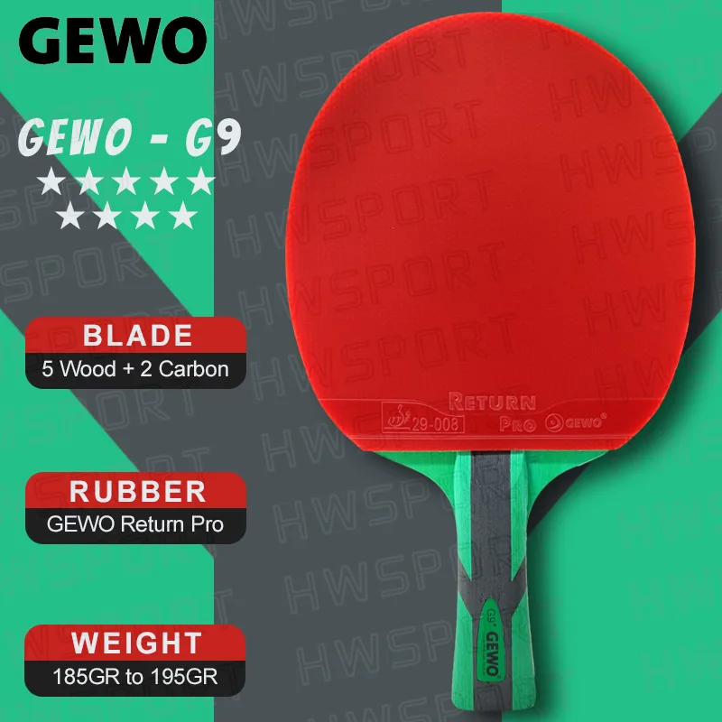 

GEWO 9 Star G9 Table Tennis Racket Offensive 7 Ply Ping Pong Racket with Non-sticky Dense Rubber