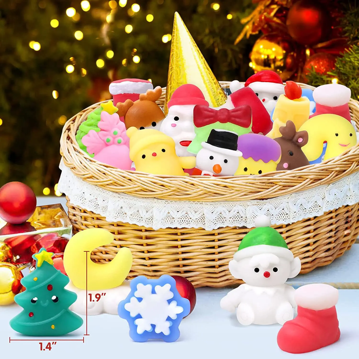 50PCS Christmas Squishy Toys Christmas Mochi Squishies Bulk Toy for Girls Boys Kids Christmas Fidget Sensory Goodie Bags Filler