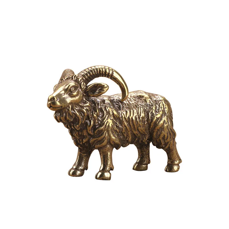 Collectibles Solid Brass Goat Figurine Ornament Micro-engraving Zodiac Sheep Art