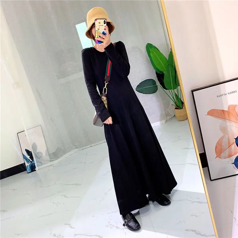 Office Lady Simplicity Printing Striped O-neck Pullovers Long Sleeve Casual Dresses Loose Temperament Autumn Thin Women Clothing