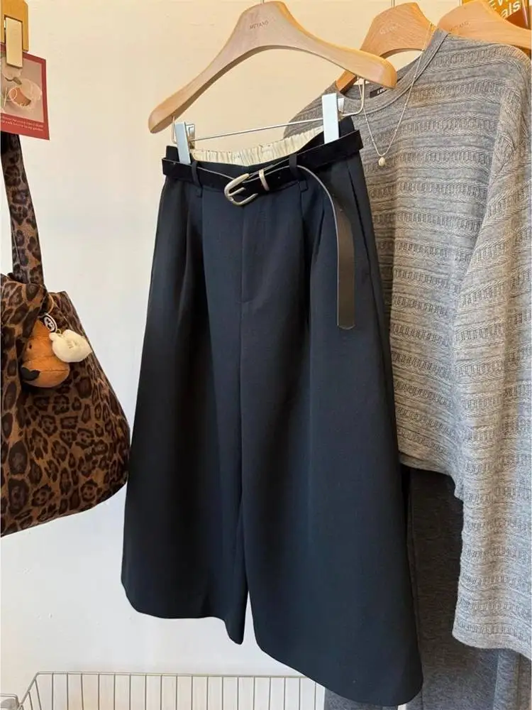 

plus Size Women's Casual Wide Leg Pants High Waist Loose Fit Summer Straight Cut Slimming Style Eighteen Inches Trousers