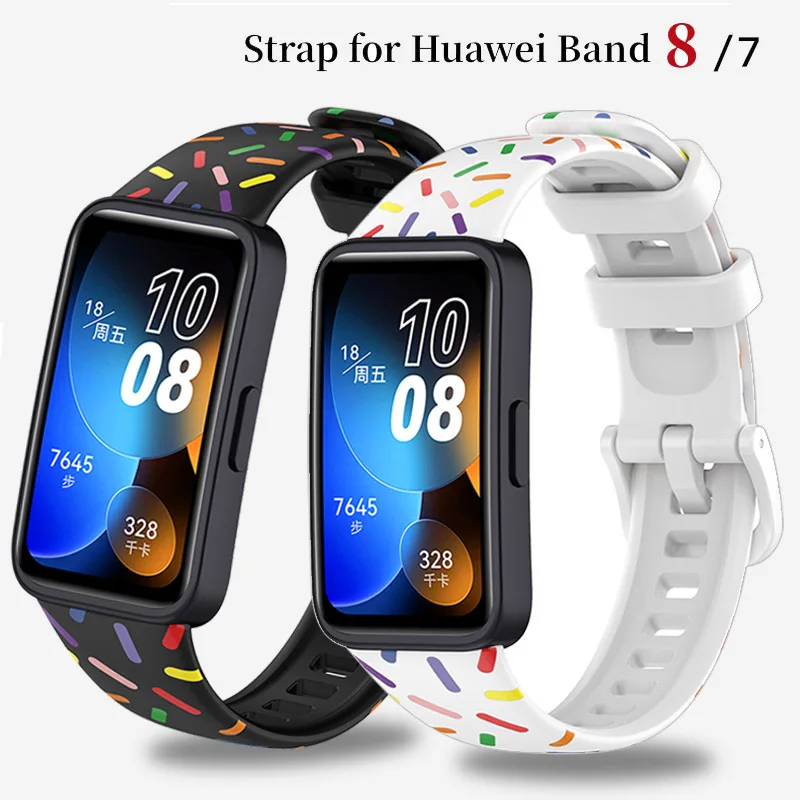 Rainbow Silicone Strap for Huawei Band 8 7 Silicone Smartwatch Replacement Wristband Bracelet For Huawei Band 8 7 Print Pulseira