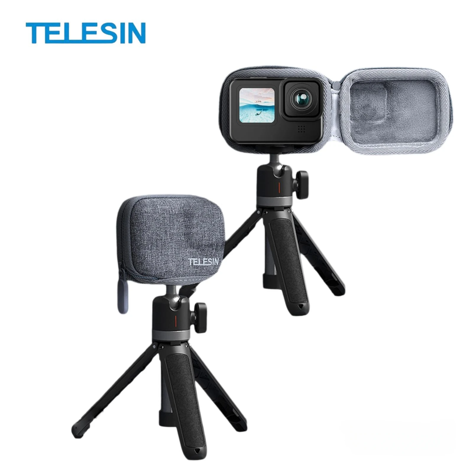 TELESIN Storage Protective Bag for Gopro Hero 13 12 11 10 9 8 7 6 5 Half-Open Design Protective Case for Selfie Stick Tripod