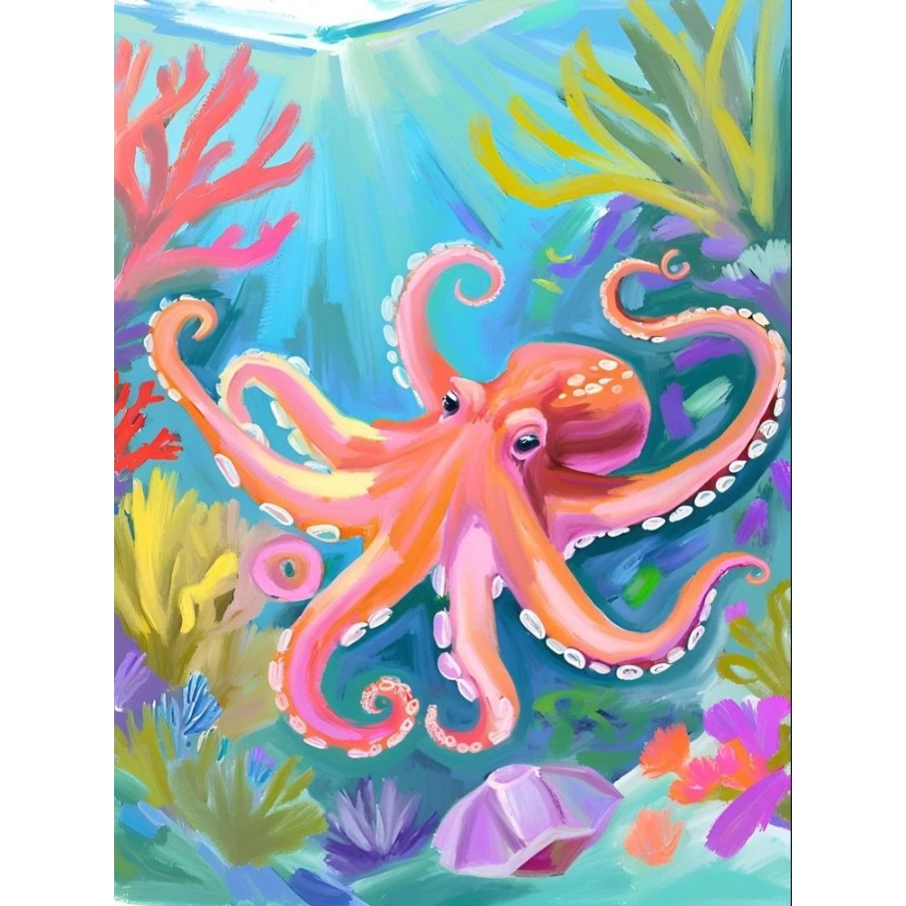 Oil Painting Colorful Octopus Coral Reef Seabed Underwater Ocean By Numbers Modern Wall Decor for Living Room Gift No Frame