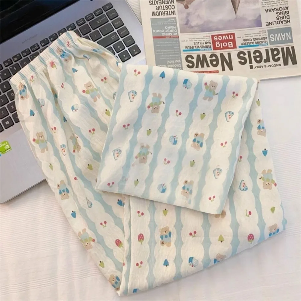 

Fashion Cartoon Print Long Pants High Waist Loose Sleep Bottoms Casual Wide Leg Sleepwear for Women