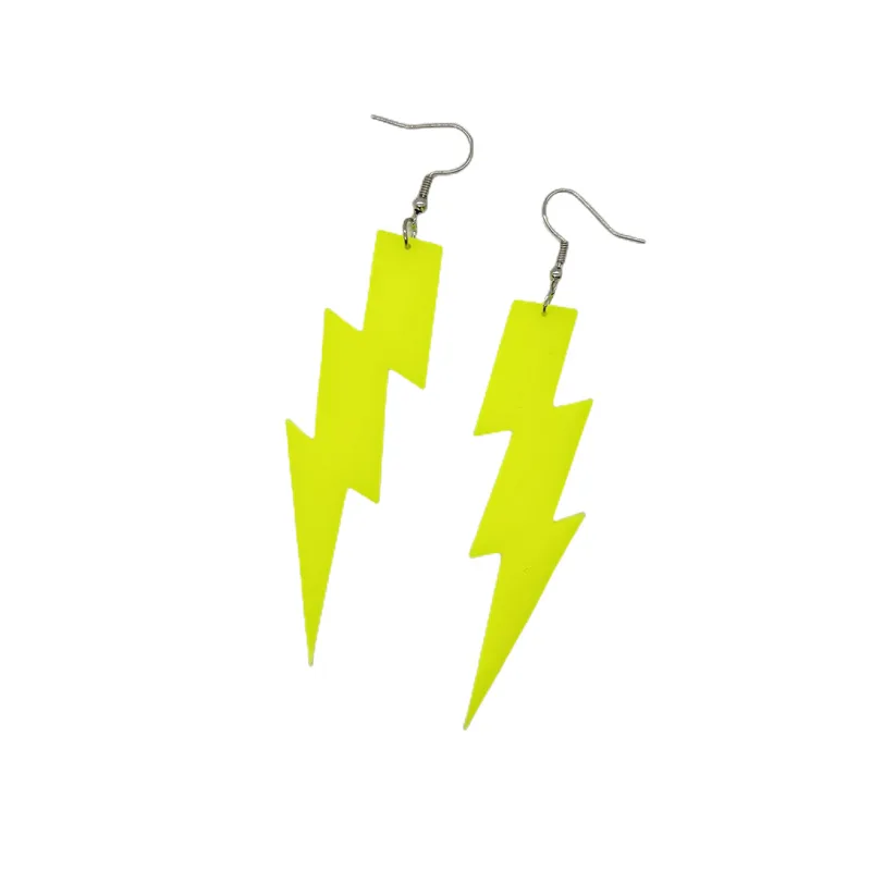 Neon Lightning Bolt Flash Thunder Earrings for 80\'s Outfit Party Accessories Retro Acrylic Drop Dangle Neon Lightning Earrings