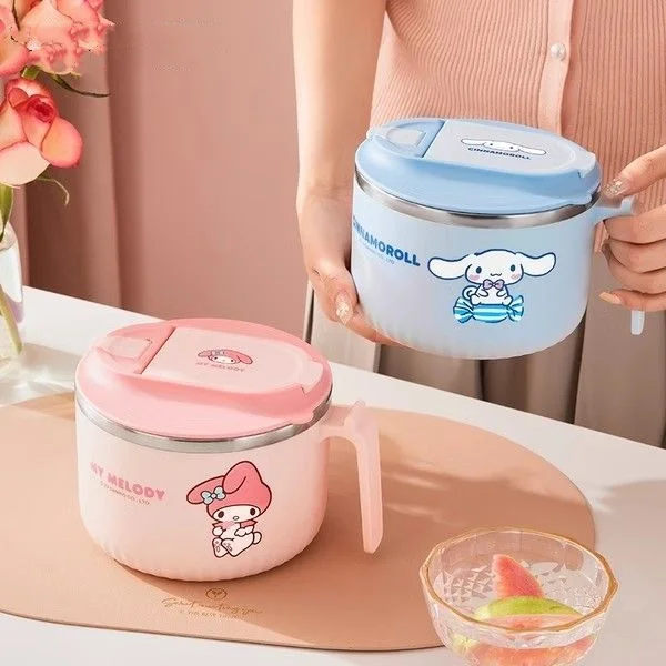 

Kawaii Hello Kitty Sanrio Lunch Box 1400Ml My Melody Cinnamoroll Cute Cartoon Large Capacity Student Bento Instant Noodle Bowl