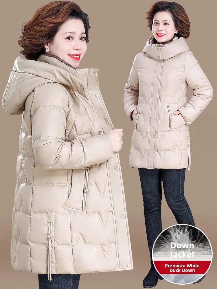 

Thiened Mid-Length down Jaet Women's Faionable Warm Coat for Middle-Aged And ly Autumn Winter Polyester Fiber