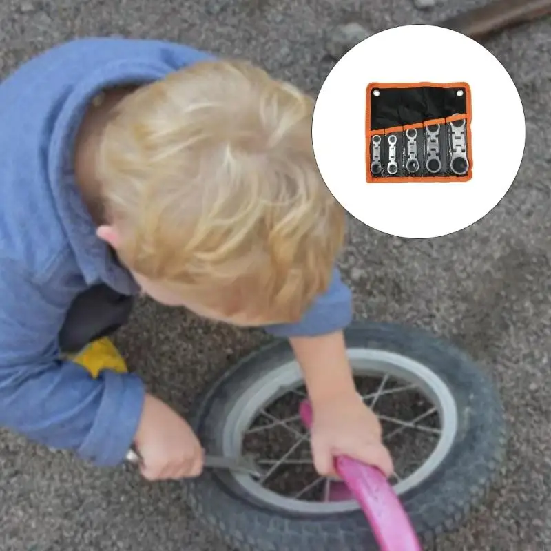 

5Pcs Short Handle Ratchet Wrench With Movable Head Quick Double End Wrench