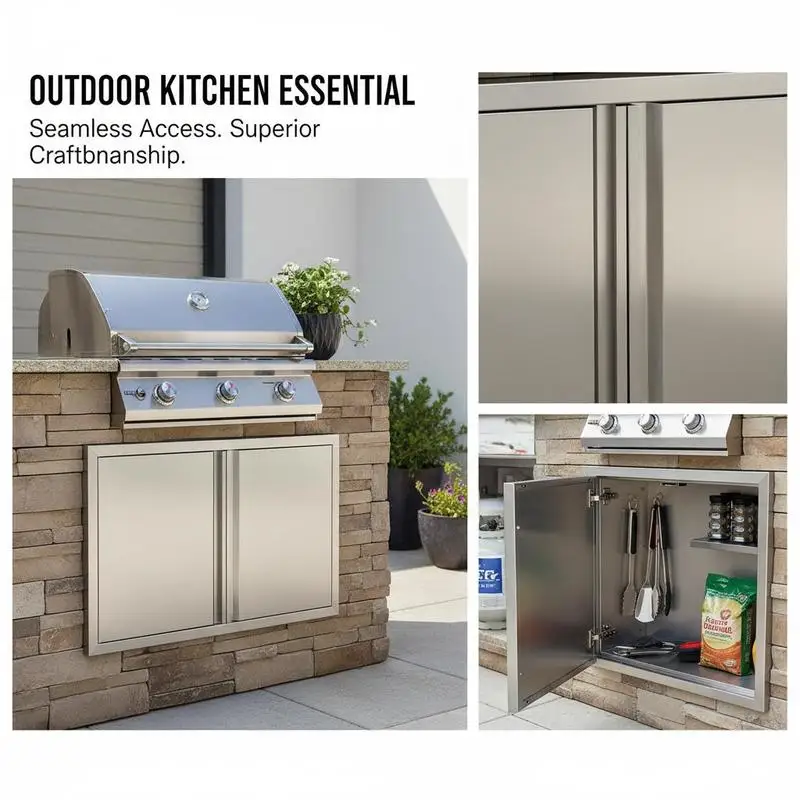 Grilling Island Access Gate 36W x 21H Inch For BBQ Island, Grilling Station, Outside Cabinet, Recessed Handles Flush Mount Design Metal Construction Vertical Installation
