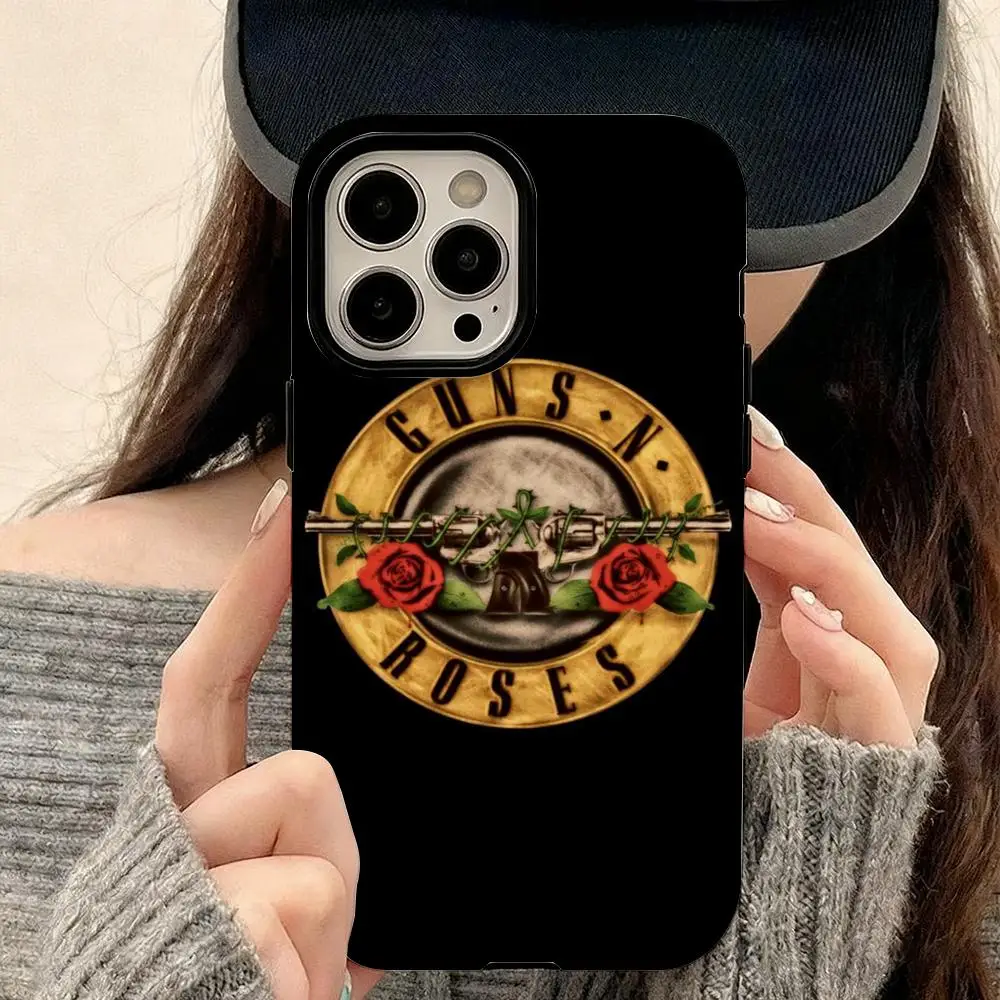 

Чехол для телефона G-Guns N Rose для iPhone 17, 16, 15, 14, 13, 12, Pro Max Plus, глянцевый HD, двухслойная жидкая задняя пленка, твердый корпус
