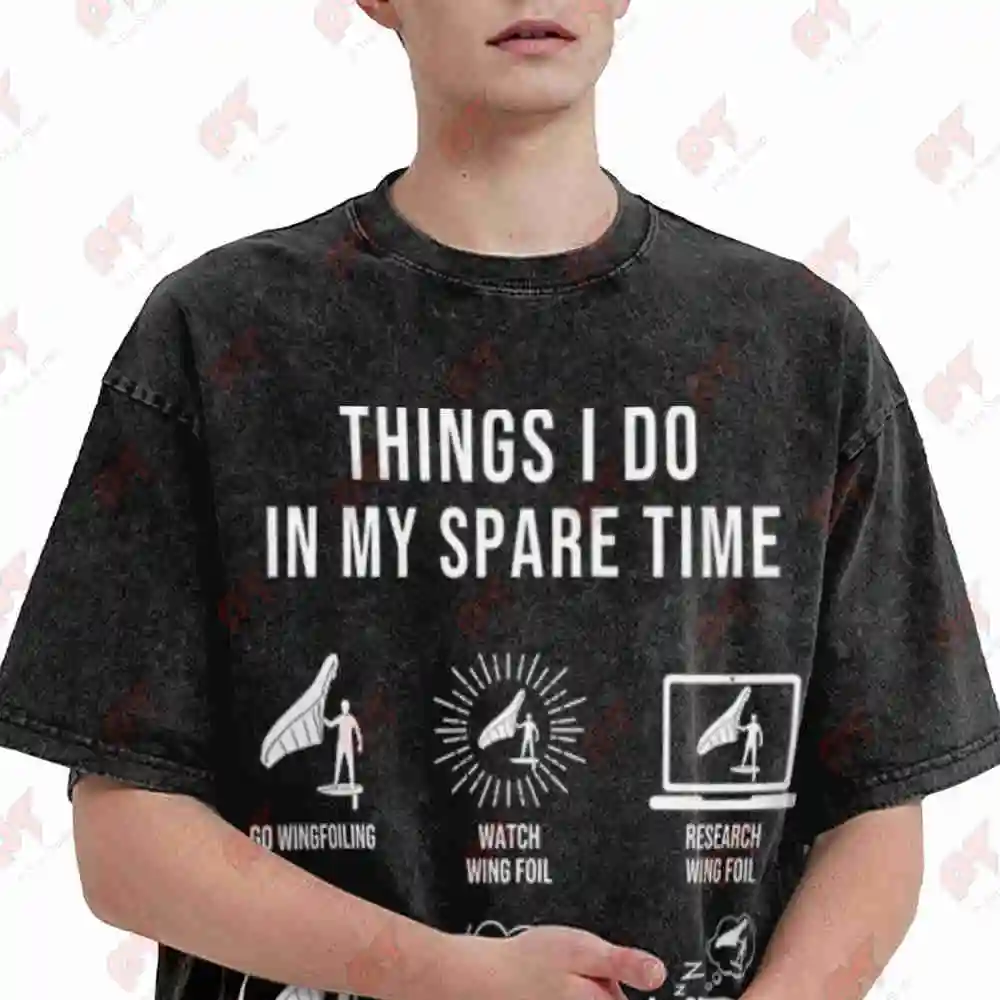 Wingfoil Things I Do In My Spare Time Vintage Washed Tee Pure Cotton T-Shirt