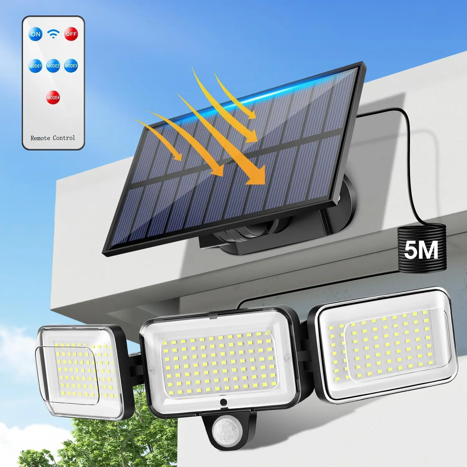 224 LED+2000LM+300° Wide Angle Outdoor Indoor Lights Solar Powered Solar Security Light