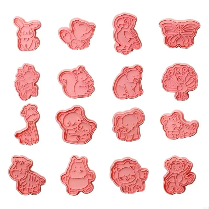 KX4B 16PCS Cartoon Animal Biscuits Mould Cookie Stamps Fondant Biscuits Cookie Cutters