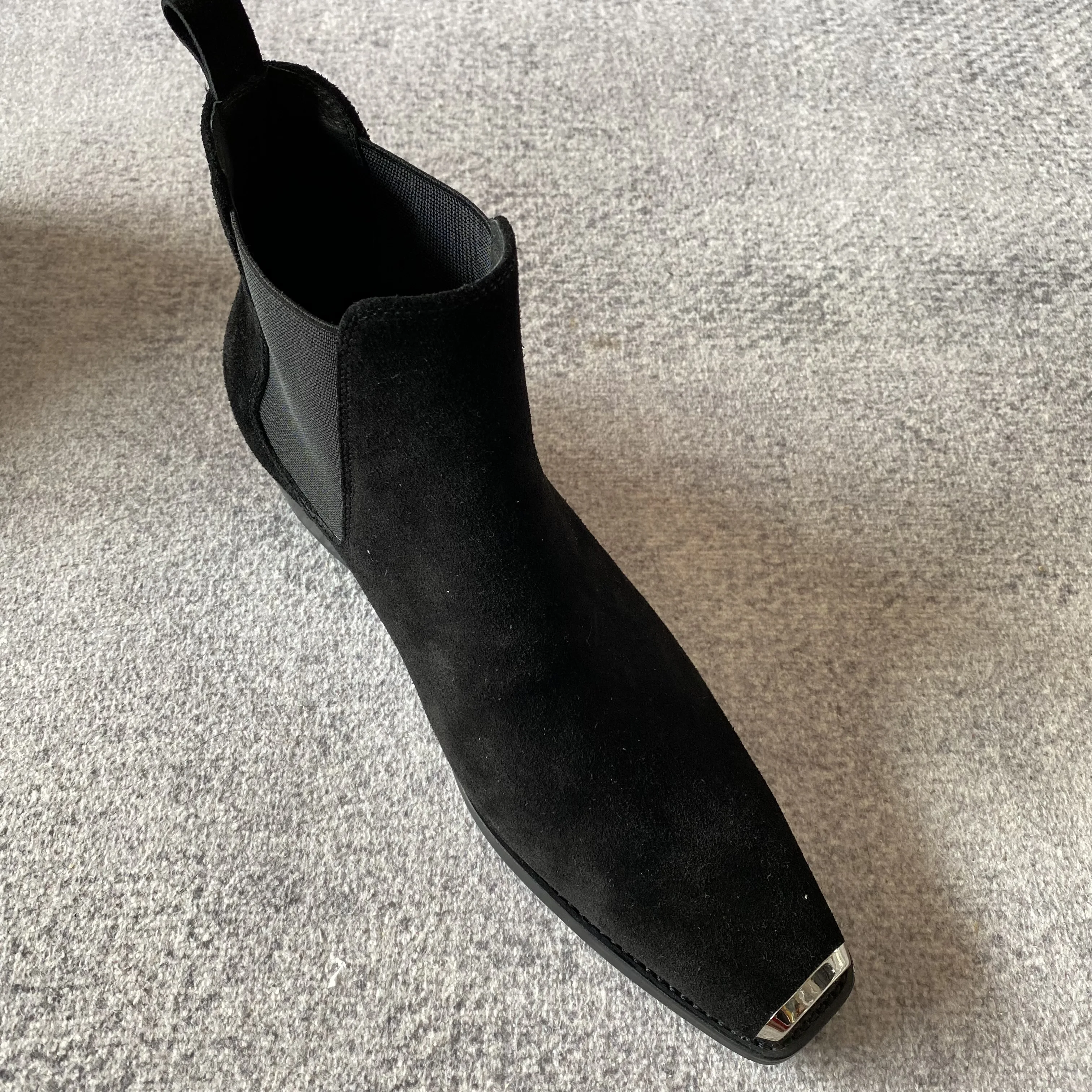 Handmade Factory Men Real Picture Slip On 5cm Heel Metal Toe Chelsea Men Boots Slim Fit Quality Booties