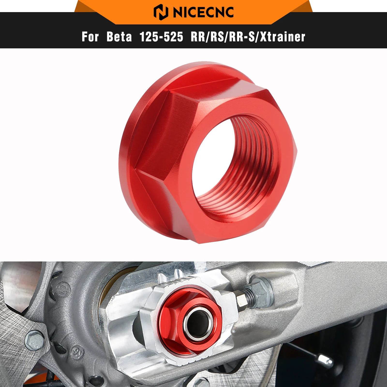 

NICECNC Rear Axle Nut Aluminum For BETA Xtrainer 300 2015-2022 RR300 RR250 2013-2024 RR200 2019-2024 RR125 RR350 RR390 RR430