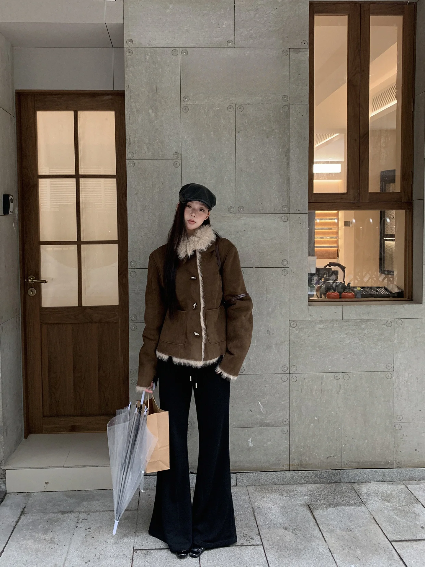 معطف نسائي أنيق من القطيفة باللون الأحمر، موديل خريف وشتاء جديد، سترة قطنية جذابة جداً بلون القهوة #3