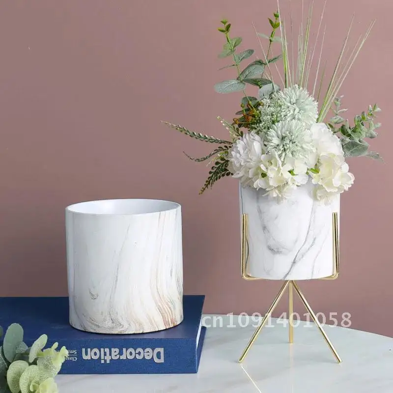 Home Garden Creative Marble Pattern Flower Pots Ceramic Hydroponics Flower Arrangement Office Desktop Display Planter Crafts
