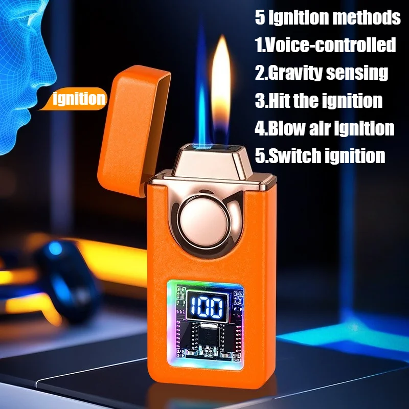 Lighter 4 Ignition Methods Sound/Air Flow/Gravity Sensing/Knocking Inflatable Windproof Cigarette Lighters & Smoking Accessories